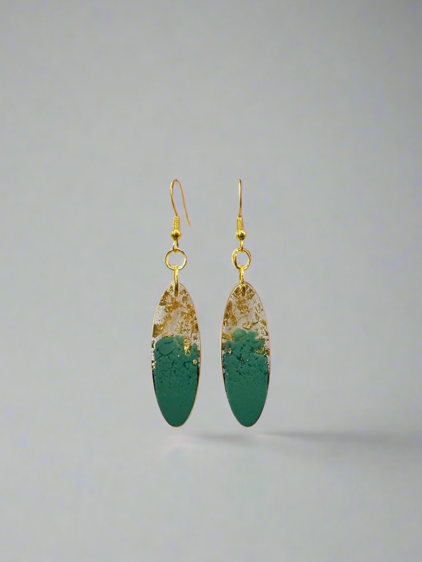 Small Gold & Green Oval Dangle Earrings