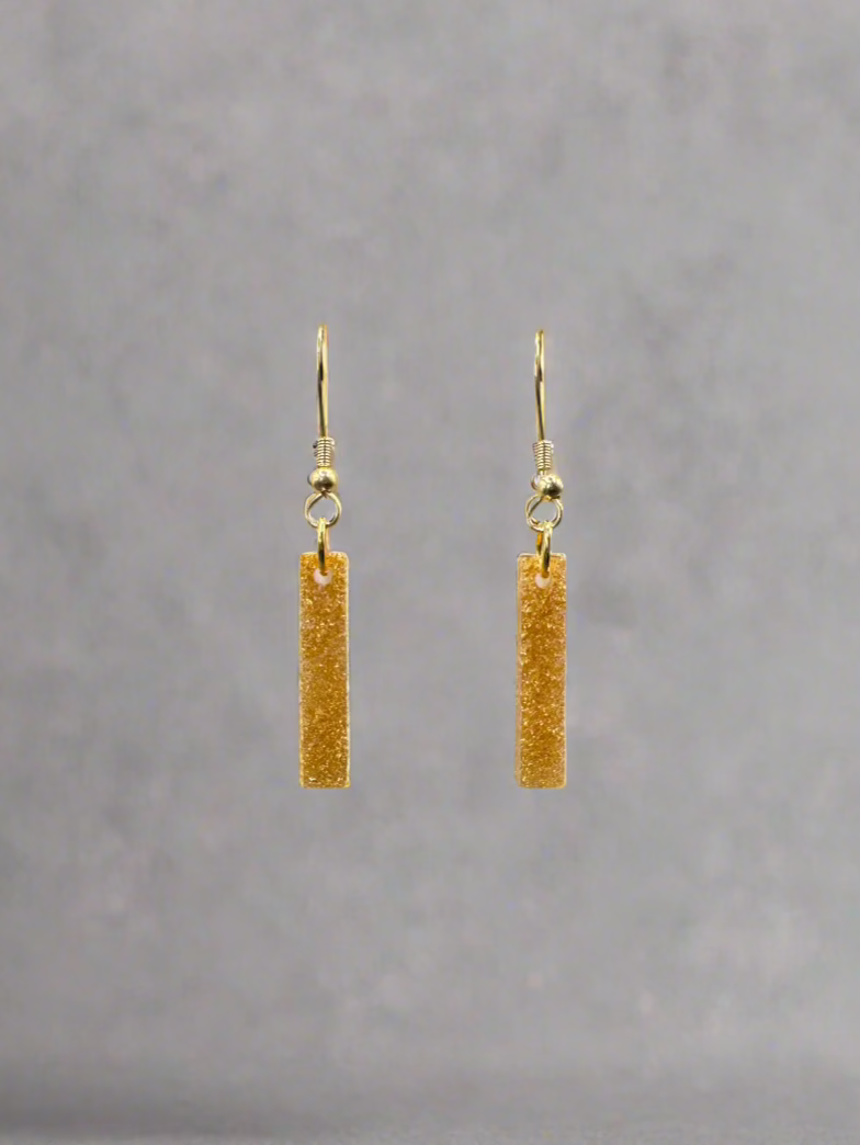 Small Gold Shimmer Column Dangle Earrings