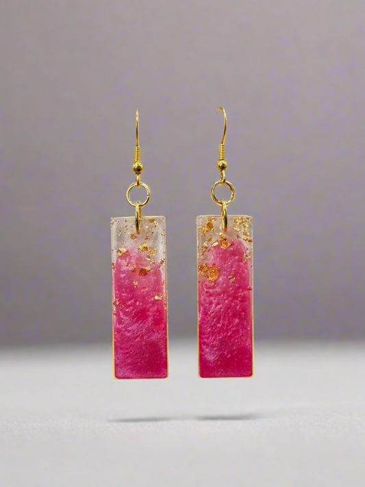 Medium Gold & Pink Rectangle Earrings