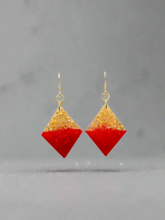 Medium Gold & Red Christmas Diamond Dangle Earrings